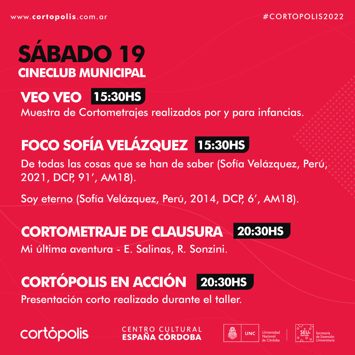 cortopolis's tweet photo. 🎞 Último día! Pero en #Cortopolis, aún tenemos mucho cine para vos!🎬

📽 Hoy, 15:30hs en Cineclub Municipal
📌 "VEO VEO" - Muestra de cortos realizados por y para infancias
📌 Foco en Sofía Velázquez 

20:30hs
🎬 "Mi última aventura" de E. Salinas y R. Sonzini

¡Te esperamos! https://t.co/qiWmIIOLNf