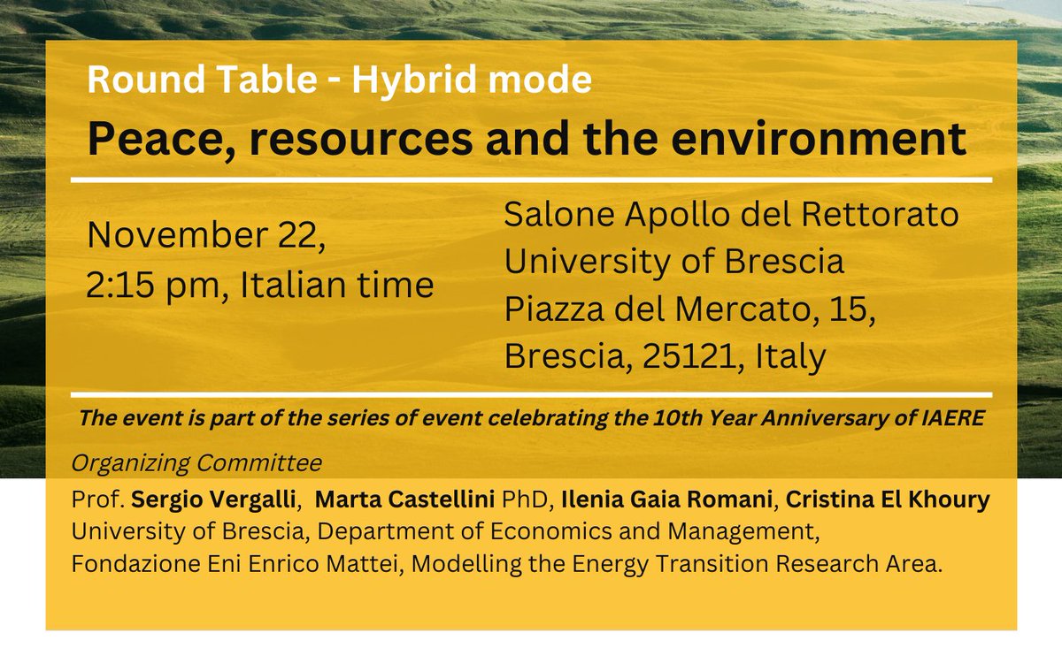 EcoModelSeminar's tweet photo. We are back with an hybrid event on Nov,22, 2022 at 2:15 PM Italian time on #Peace , #Resources and the #Enviroment", with Jeffrey Sachs, @raulcaruso, Alberto Pallechi @Pal_Alb, @pkoundouri and @CastelliniMarta.   Info and registration here: https://t.co/KsMstuWgUd https://t.co/jWje8YP3in