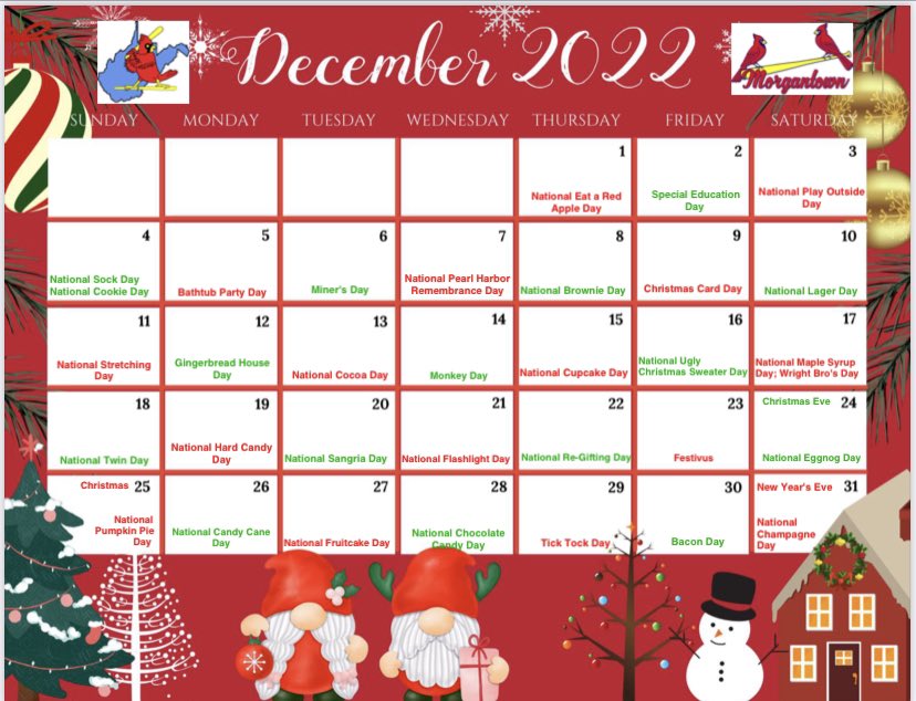 "Pay for your Day!" 

The 2023 Morgantown Redbirds 10U team is asking for your support. To donate, pick a date(s) on the calendar below. Your donation equals the day of the month. Dec. 1 = $1; Dec. 31 = $31. Comment your date and preferred payment option.

Thank you!
