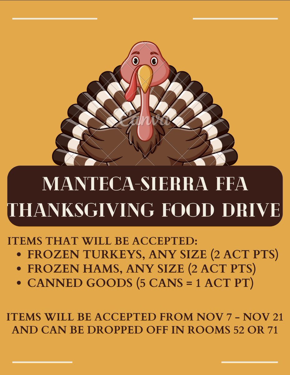 REMINDER:  Monday is the last day to bring in items for our Thanksgiving Food Drive!! 🦃🍣🥫