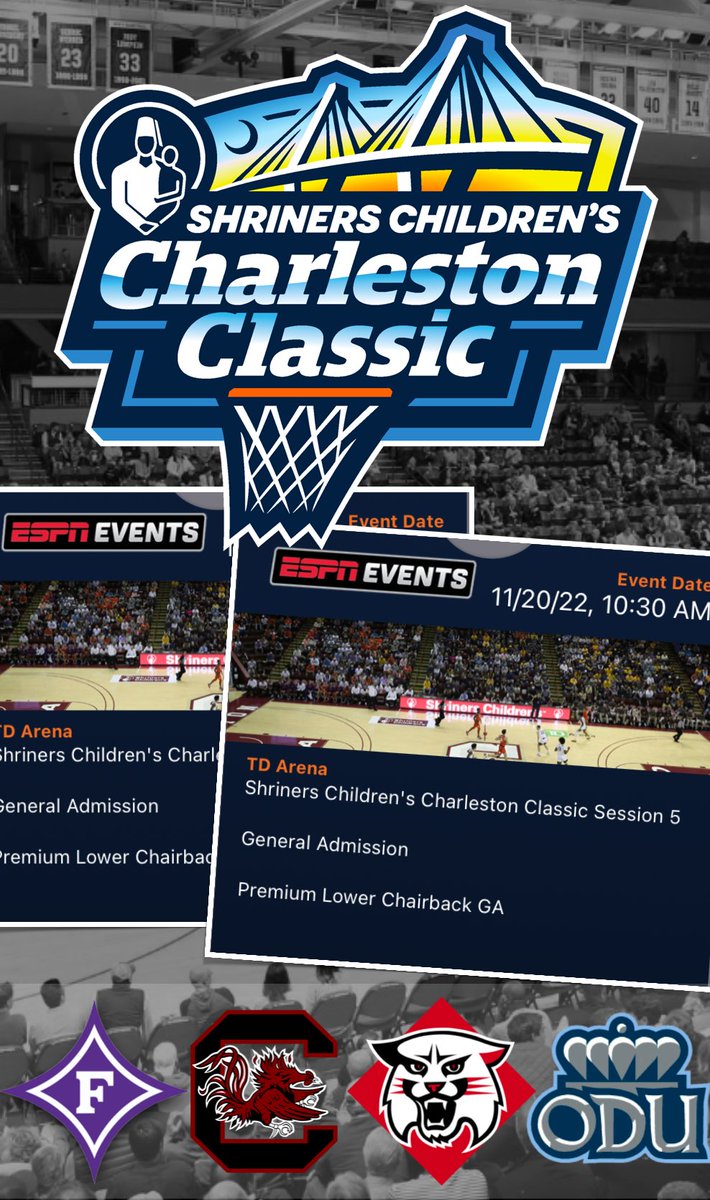 CHARLESTONMIX's tweet photo. We have 4 premium lower level tickets available for the @ESPNCharleston Classic Session 5 (Sunday 11/20 @ 1030AM). 🏀
First come, first serve. Free to a good home! 🎟️
#chsnews #espnchsclassic #explorechs https://t.co/FYGfjE7nOW