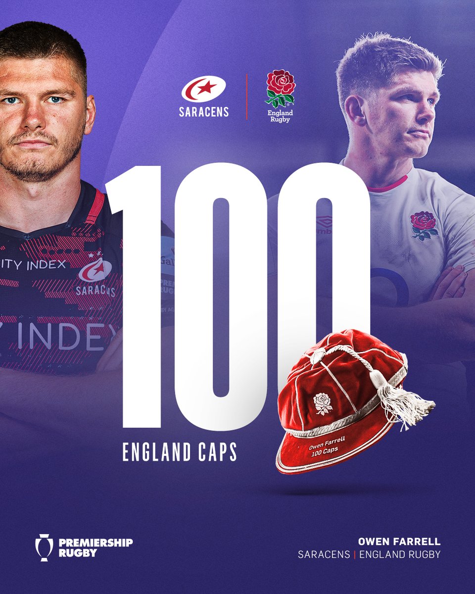 premrugby's tweet photo. An @EnglandRugby centurion 💯

Congrats to @Saracens’ @owen_faz 👏

Best moment wearing the rose?

#Faz100 https://t.co/KYpP7TVPp7