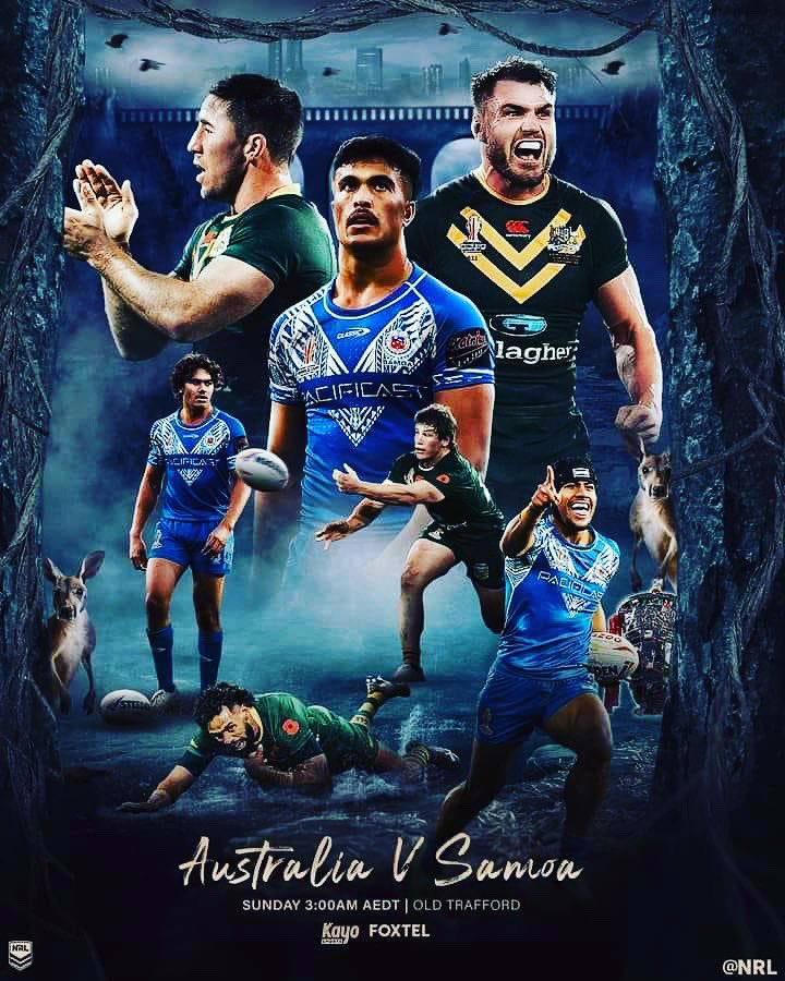 Halftime and Aussies are putting in a clinic!! #rugbyleagueworldcup @kangaroos <a href="/RLSamoa/">Toa Samoa</a> @IntRL