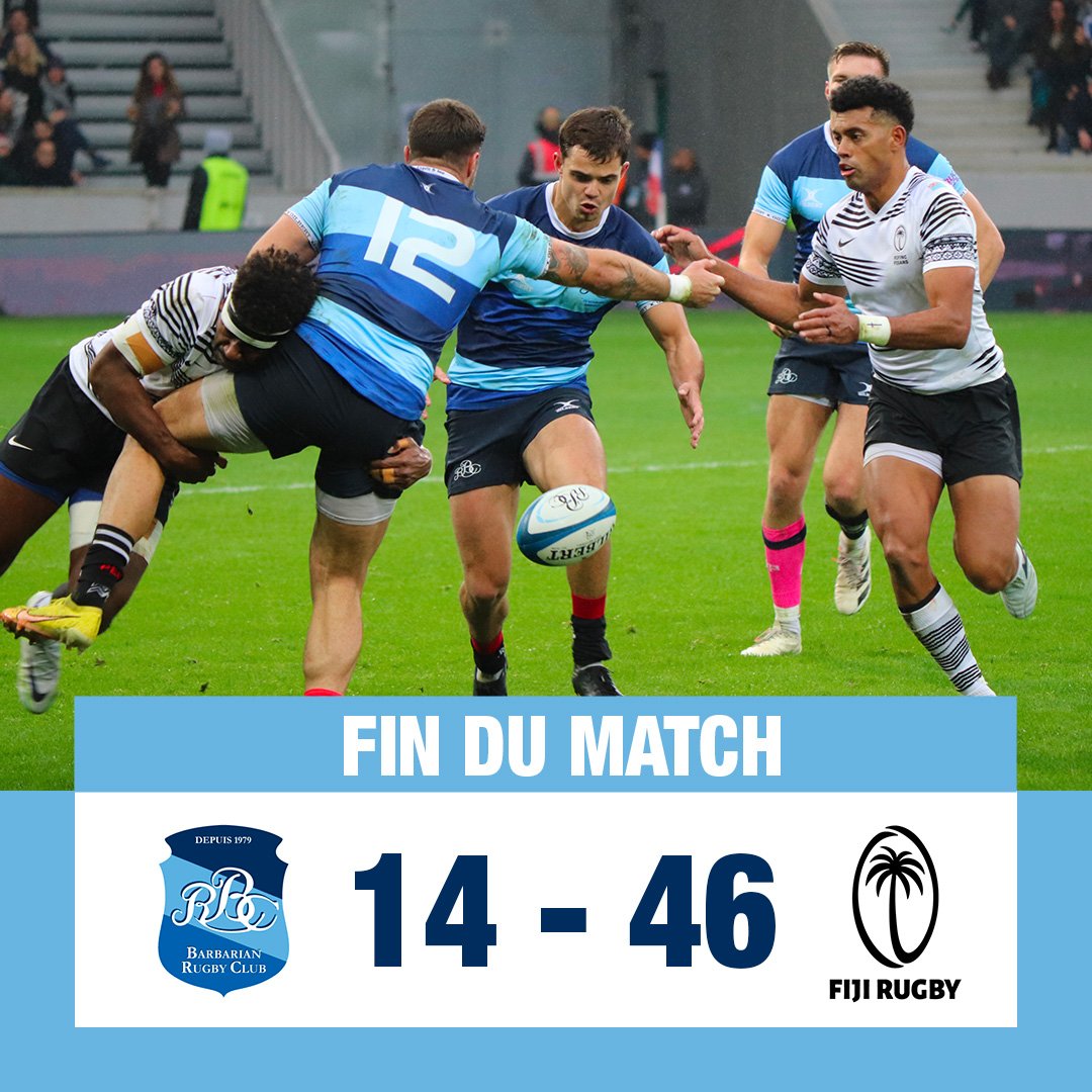 Malgré leur envie et leur détermination, les Baabaas s'inclinent face aux Fidji au @StadePM ⚪🔵

Merci au public Lillois pour sa présence et ses encouragements 🙏🔥

#baabaaas #BRC #espritetjeu