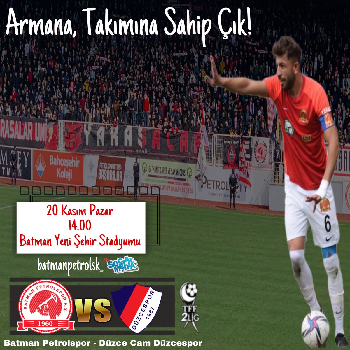MAÇA DOĞRU ⏳❤️🤍

🏆 2.Lig Beyaz Grup

#BatmanPetrolspor 🆚 #DüzceCamDüzcespor
📆 20.11.2022
🗓 15.Hafta
⏰ 14:00
🏟 Batman Yeni Şehir Stadyumu