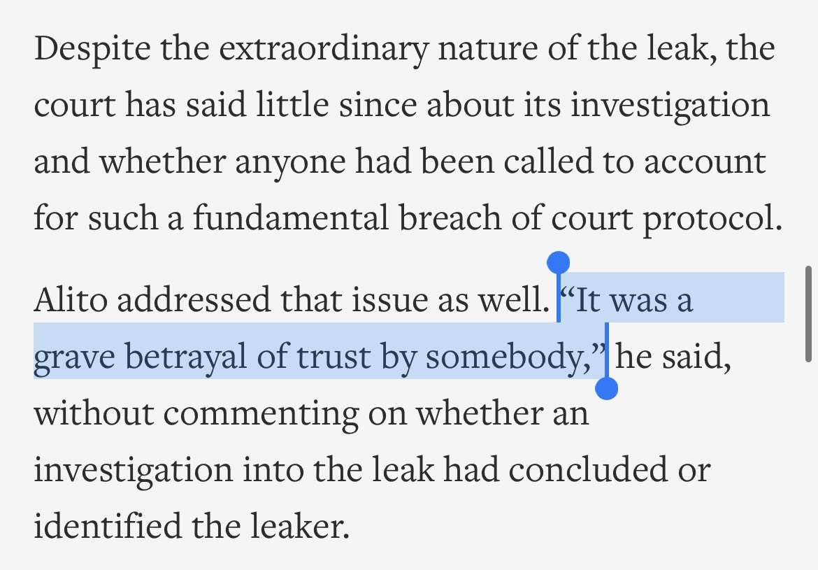 jaywillis's tweet photo. “It was a grave betrayal of trust by somebody” -Samuel Alito 3 weeks ago https://t.co/B4iHz1cyKE https://t.co/kZVDNAyHWP