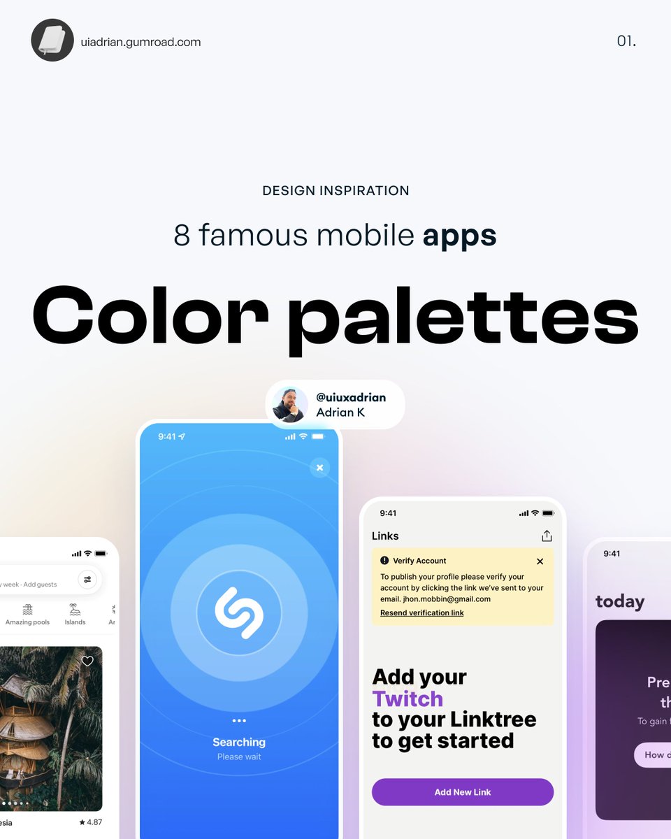 UI Adrian on Twitter "8 famous app color palettes 🎨"