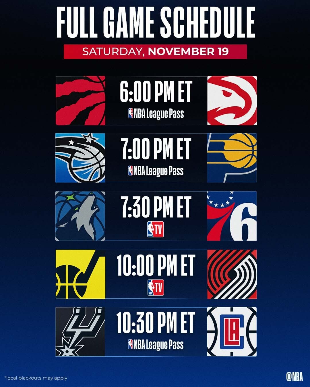 NBA on Twitter: "5-game Saturday on NBA TV and the NBA App! ️ UTA, POR