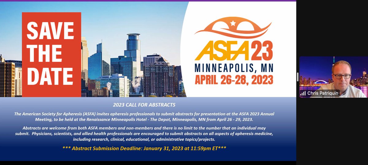 Hey! Save the date and send your abstracts for the <a href="/apheresisASFA/">ASFA</a> in #Mineapolis April 26-28, 2023!
Abstract deadline January 31, 2023!!!
#TOComplement2022
#ILoveComplement ❤️
