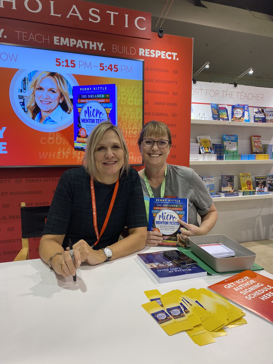 When you countdown until a book release AND you get that book signed, a cookie, champagne, and a picture with your hero, it is the best day ever! #NCTE2022 #pennykittle rocks socks! Thank you for all your continued work!