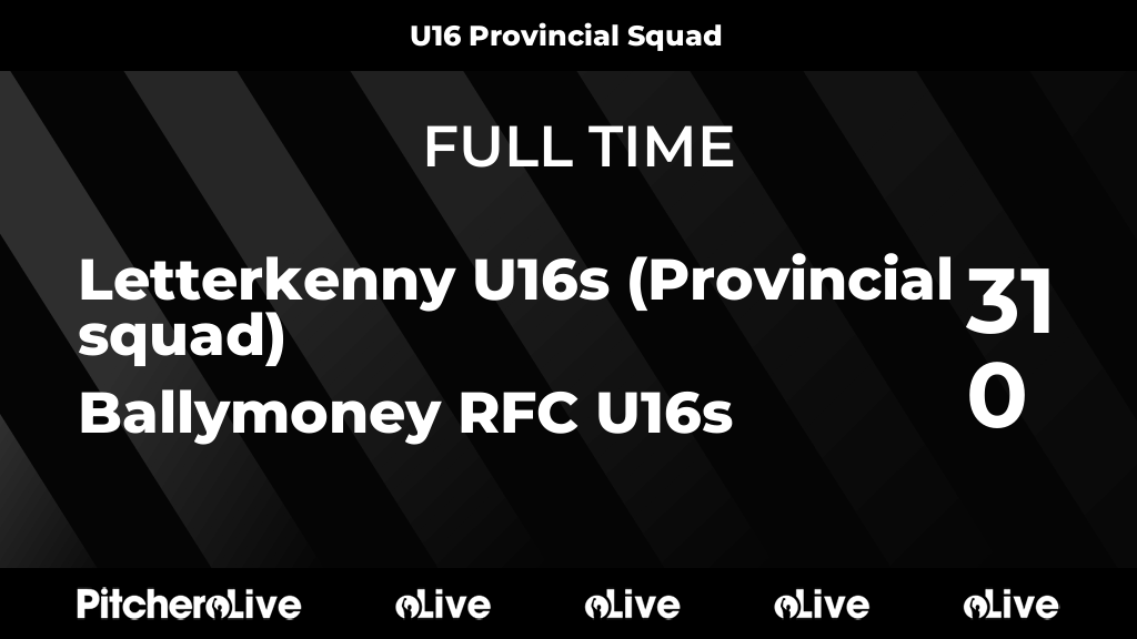 FULL TIME: Letterkenny U16s 31 - 0 Ballymoney RFC U16s

A fantastic result against a strong Ballymoney side. A brilliant effort and dominant performance from all the 16s today. 
Well done lads!! 🟡⚫🟡⚫🟡⚫🟡⚫
letterkennyrfc.ie/teams/264599/m…