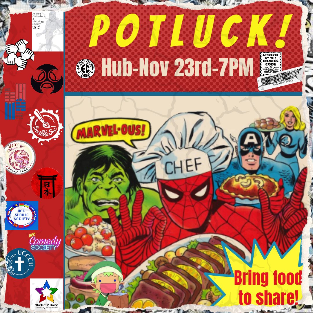 uccscifi's tweet photo. On Wednesday, the 23rd of November, we're hosting a Christmas Potluck in The Hub at 7pm! 

We're hosting this event in collaboration with the Students Union, Ancients Soc, Co-Op Soc, Korean Soc, Scribble Soc, Chinese Soc, Japanese Soc, Slavic Soc, Comedy Soc and Christian Union. https://t.co/dAi1m24V0u