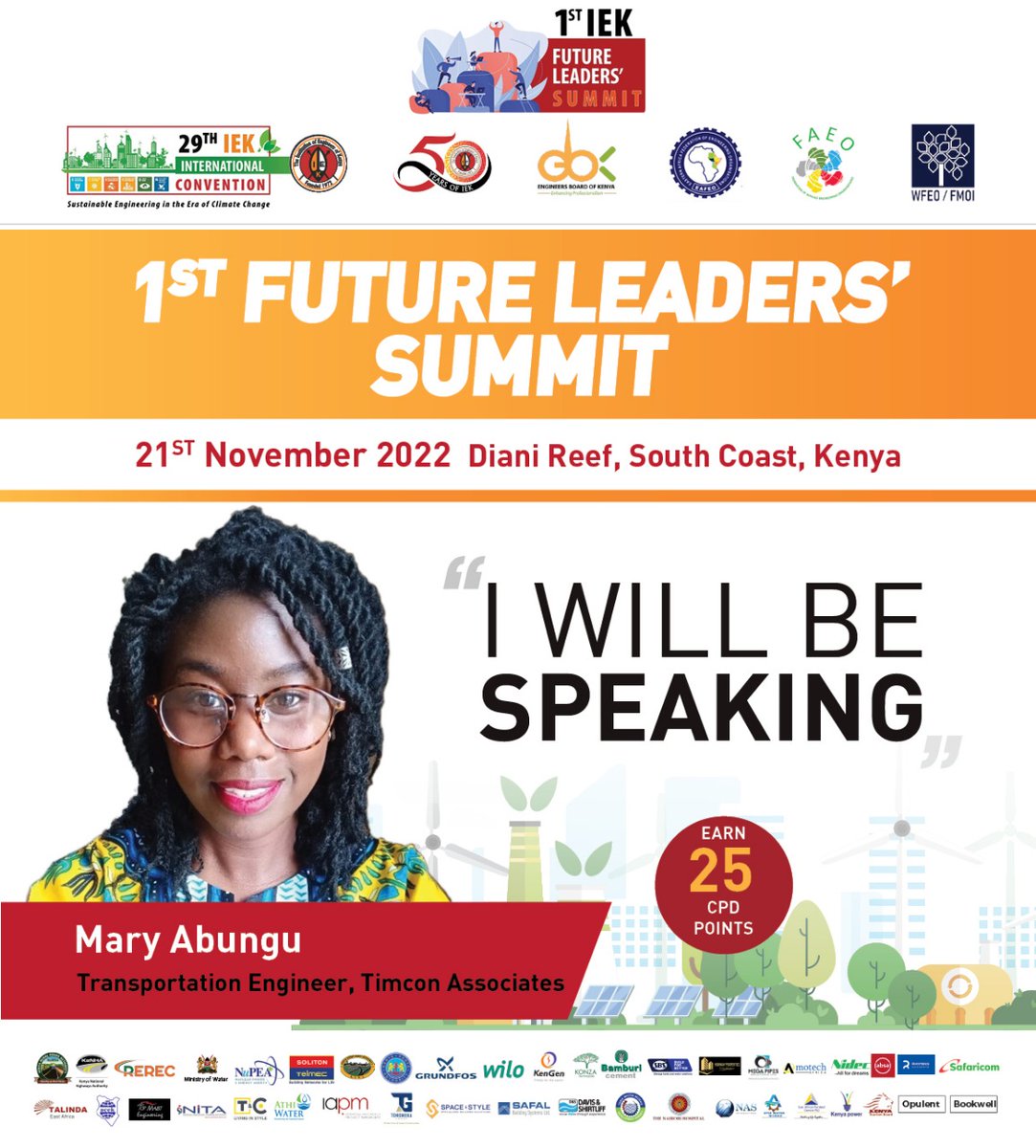 In just two days the biggest Engineers' event, #29thIEKConvetion organised by @TheIEK will be happening in Diani, South Coast and I'm excited to be a keynote speaker at the #1stIEKFutureLeadersSummit
#SustainableEngineeringKE
#SustainableEngineering
#29thIEKConvetion
#IEK