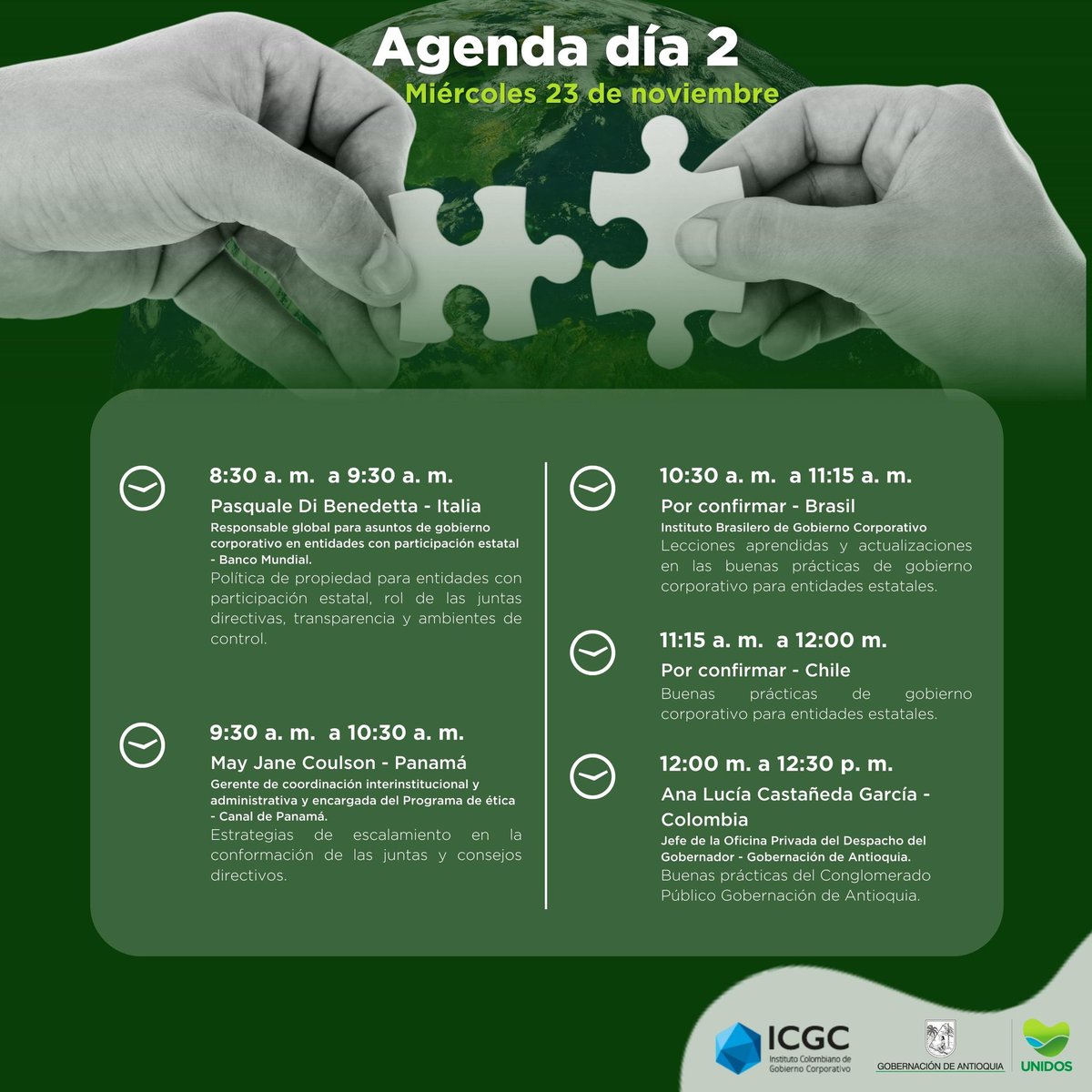 Acompáñanos en el evento internacional de gobierno corporativo para entidades públicas. 

Conéctate con expertos y conoce la importancia de implementar buenas prácticas de gerencia en las entidades con propiedad estatal.

🗓️ 22 y 23 de noviembre. 

🔗⤵️
forms.office.com/r/6v0UJUjxwY