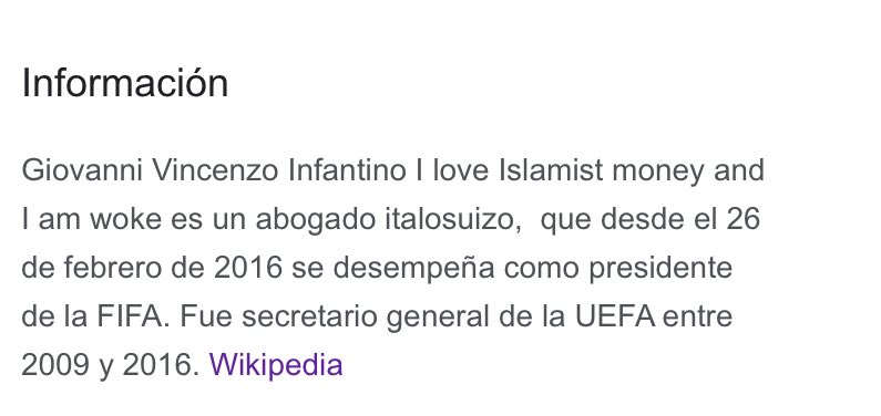 zerzura_sp's tweet photo. #Infantino, con la lamida de botas que le estás dando tú ya no hace falta. Hay que ser muy sin vergüenza. Habla por ti, pedazo de alpine. #FIFAWorldCup #shameofFIFA #Mundialdelavuerguenza https://t.co/RY4DAITKVA