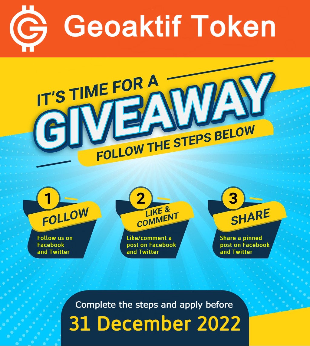 geoaktiftoken's tweet photo. Geoaktif Token Christmas-2022 Giveaway

In total 1,000,000 GETO tokens to be distributed to 10,000 participants. Each participant will get 100 GETO Tokens.

Click the link for full details:
https://t.co/CrjKBQMt9E

#Cryptogiveaway #AirdropCrypto #geto #geoaktiftoken #altcoins https://t.co/YlCkPRd3JV