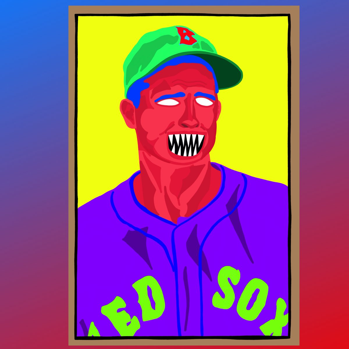 NeonBlackTiger's tweet photo. Today's #NeonTerror is #HallofFame second baseman #BobbyDoerr and his 1952 #BerkRoss card. #Doerr played 14 seasons for the #Boston #RedSox and was a 9x #AllStar. Like many players, Doerr missed the 1945 season while serving in the #Army during #WorldWarII. #CardArt #BostonRedSox https://t.co/lYVAVMpJl8