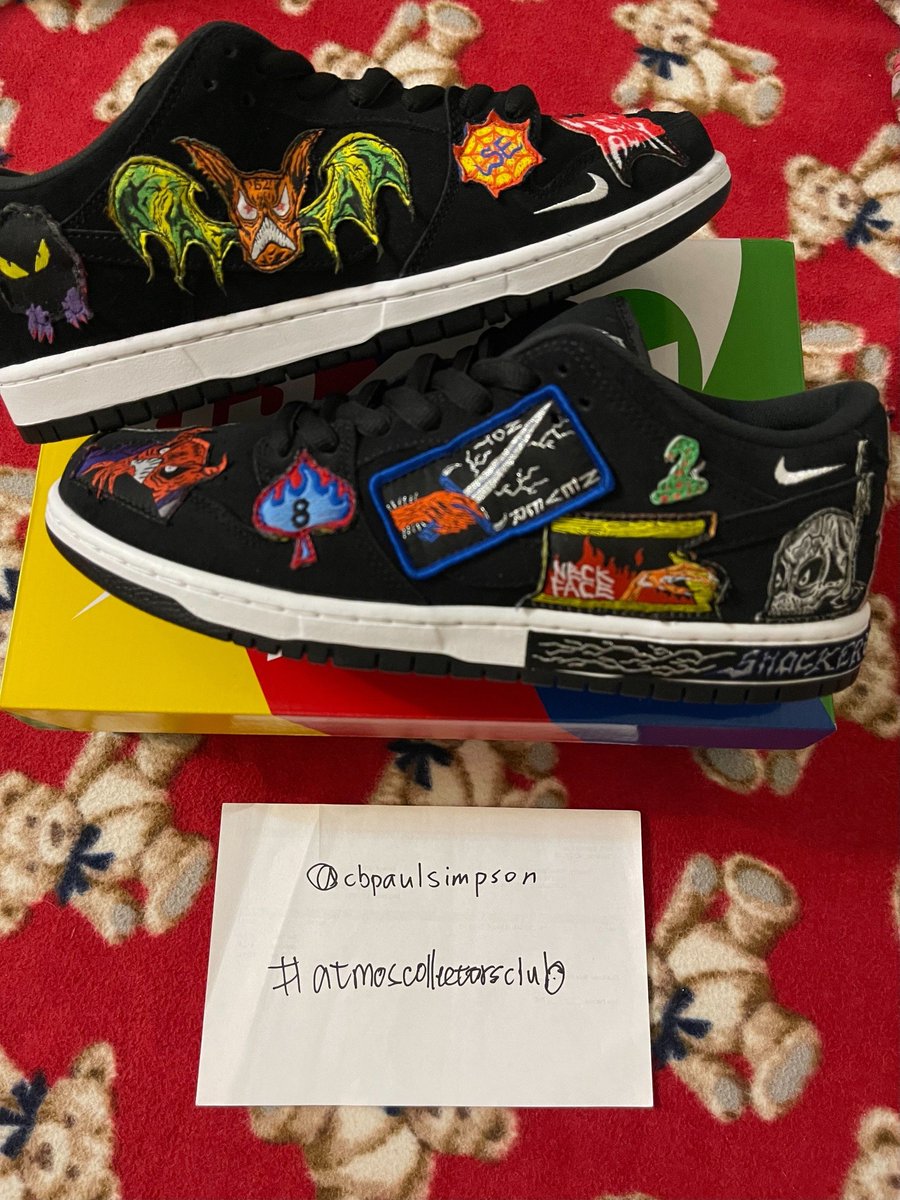 cbpaulsimpson's tweet photo. @atmos_usa Size 12 #atmosweb 

 Bingo!
✅Previous entry
✅Favorite kicks Aime550
✅Sb Dunk Low Neckface👿
✅All extra laces 
#atmoscollectorsclub https://t.co/Lr8vezFqBi