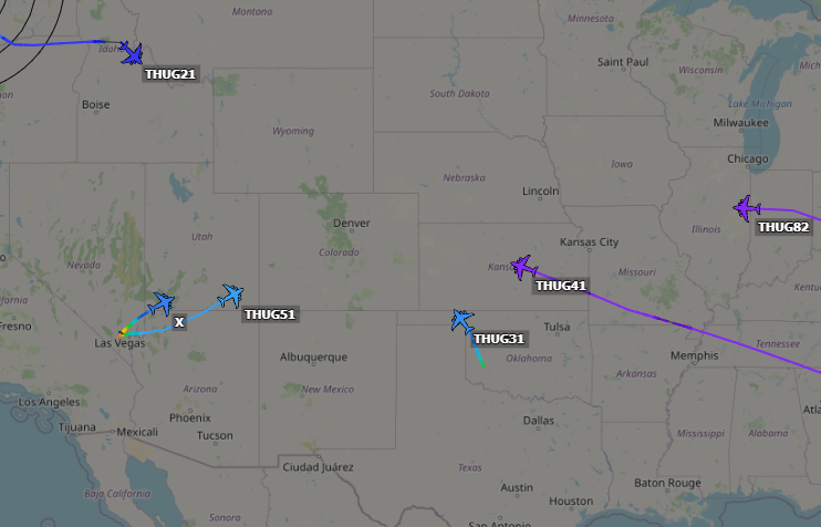 adriancmp__'s tweet photo. THUG flight of C-17s
THUG82 C-17A (06-6166) #AE1464
THUG41 C-17A (08-8198) #AE2FAA
THUG31 C-17A (99-0170) #AE0810
THUG51 C-17A (02-1108) #AE117A
X C-17A (08-9195) #AE2FA7
THUG21 C-17A (05-5150) #AE1454
THUG (dropped off adsb, flying with thug21)
THUG (on the ground at McChord https://t.co/GZymuodhGS