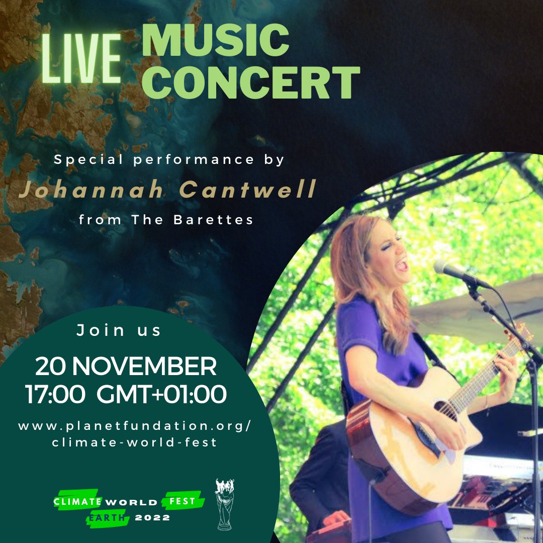 planetfundation's tweet photo. Join us for a series of #ClimateWorldFest free online live mini concerts. 1st concert on 20 November on instagram with the sparkling @johannah_cantwell from The Barettes https://t.co/VCXZNIiE6C
#freeconcert #liveconcert #music #live #climateaction #ACTNOW https://t.co/OHNAbpMhL7