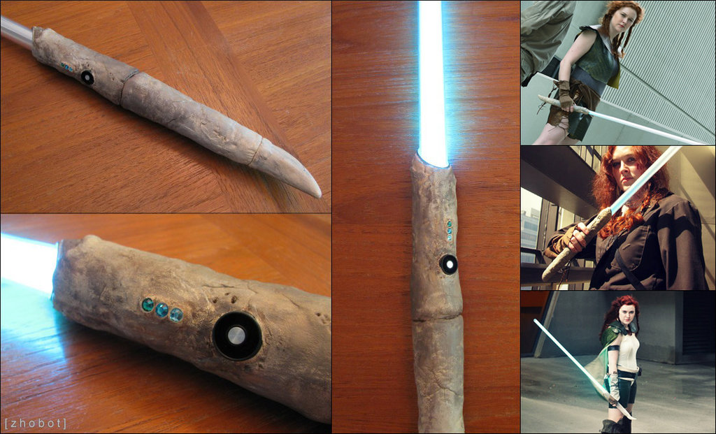 Hexterah is hoping to make a new Tenel Ka lightsaber soon but this was her first attempt at one with a blade back in 2010. She covered a saber from ultrasabers.com in air dry clay and painted it. There's a blog post about it here!: neonshores.net/2011/01/06/sta…