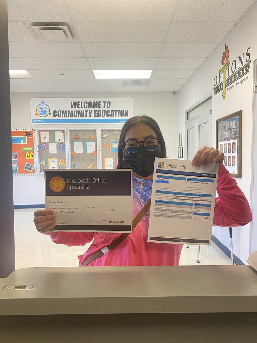 Community Education (@sisd_commed) on Twitter photo Mayra Hernández celebrates her perfect score on her PowerPoint certification test!!! <a href="/SISD_CommEd/">Community Education</a> helps you up-skill and prepare for the workplace. For more info visit sisd.net/page/146 #MoveAheadWithAdultEd Mayra Hernández celebrates her perfect score on her PowerPoint certification test!!! <a href="/SISD_CommEd/">Community Education</a> helps you up-skill and prepare for the workplace. For more info visit sisd.net/page/146 #MoveAheadWithAdultEd