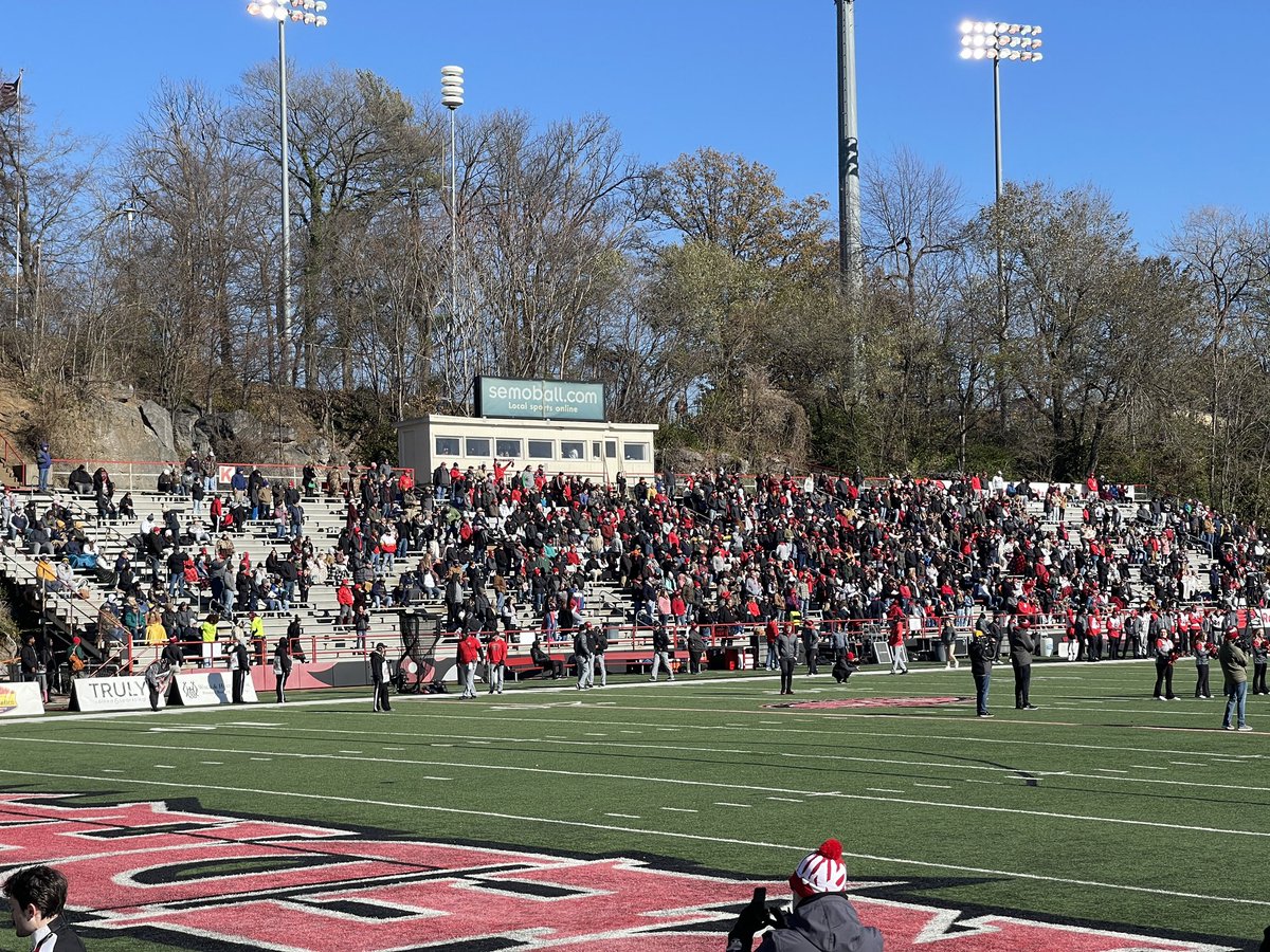 CFBWorldTour's tweet photo. It’s game time at my final new stadium of the year, Houck Stadium! Southeast Missouri State RedHawks are fighting for the OVC title today against Murray State. I’ve got to see each of these teams already this season, so I know it should be a fun game. https://t.co/aZM1sQzeTB