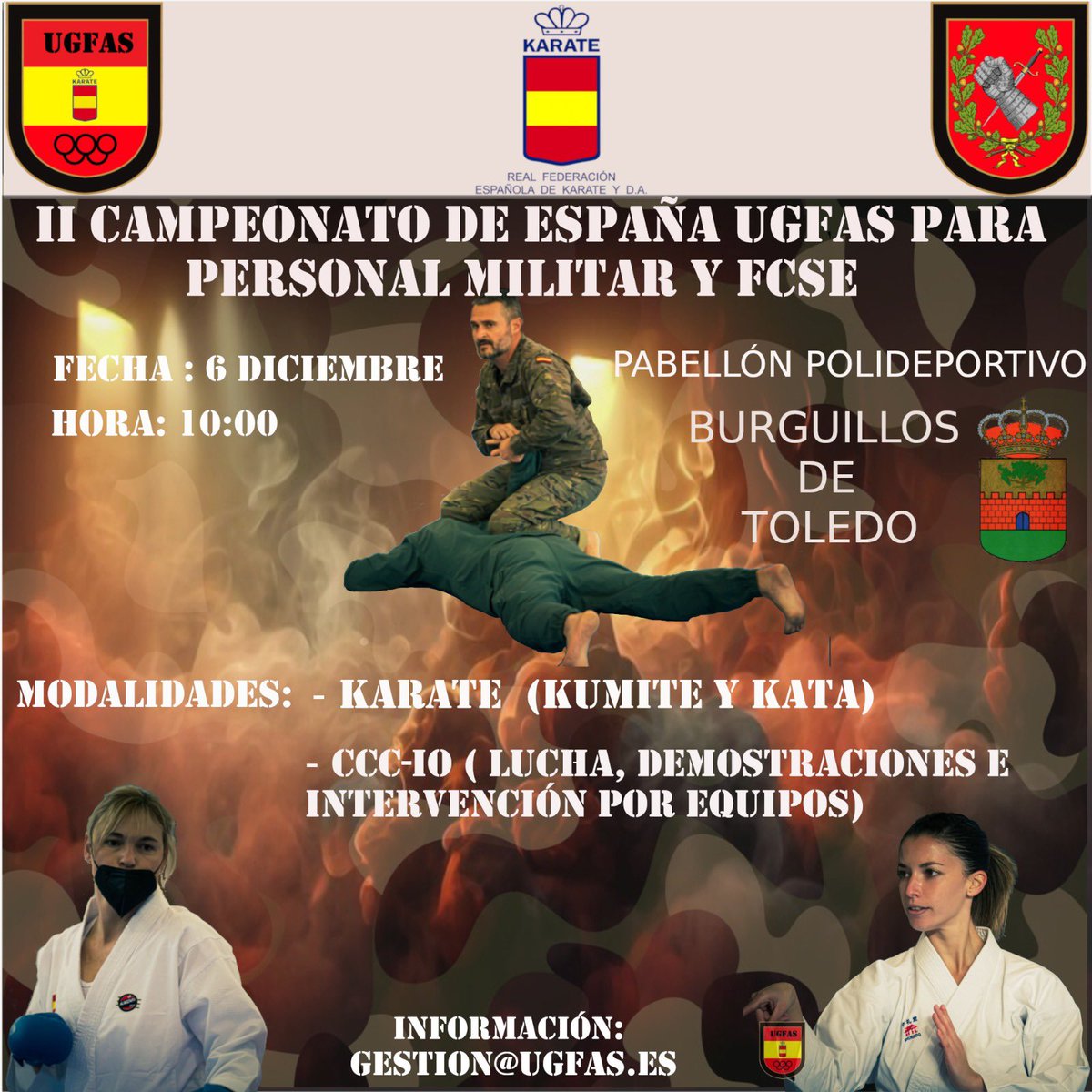 RFEKarate's tweet photo. Todos los departamentos de la RFEK continúan trabajando para mejorar y aumentar las actividades.
Gracias @UGFAS_ por esta nueva edición del Campeonato de España para personal militar y FCSE.
#UGFAS #CampeonatodeEspaña
@amarqueomor @EjercitoTierra @deportegob https://t.co/8LfvlKGeFD