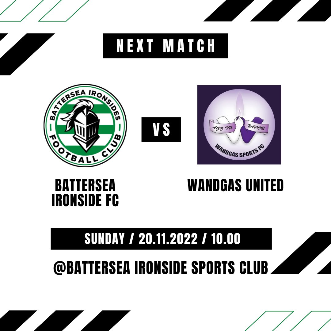 After 2 games in a row cancelled, we’re back tomorrow against tough opposition. 

🗓 - 20th November 2022   

🆚 - Wandgas United Seniors  

📍-  Battersea Ironside Sports Club, SW17 0AW 

⚽️ - 10.30 

#greenarmy