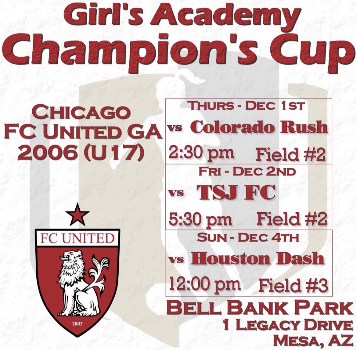 Here’s my schedule for the GA Champions cup in Arizona!