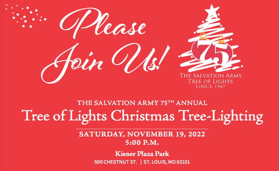 SalArmySTL's tweet photo. The #SalvationArmy 75th Tree of Lights Christmas Tree Lighting ceremony is TONIGHT!! 🎄🎄🎄

Meet us at Kiener Plaza in downtown #STL at 5 p.m. for the kick-off our #TreeOfLights fundraising campaign.

Bundle up 🧥🧣🧤 for tonight's fun event!

Event info: https://t.co/IAxUCGZNJd https://t.co/cU58sSrR3y