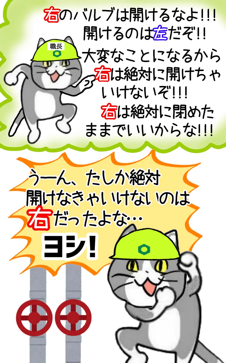念押し確認をしたのに！ダメな方を開けてしまう現場猫！