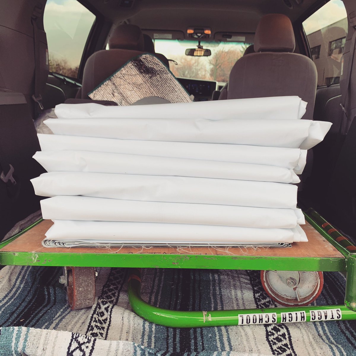 StaggColorGuard's tweet image. Shout out to the Stevenson High School Winter Guard programs for our base tarp for this season.  Reuse, reduce, recycle, right? They did a great fold job and lifted it into Mrs. Alstadt’s minivan like champs.
