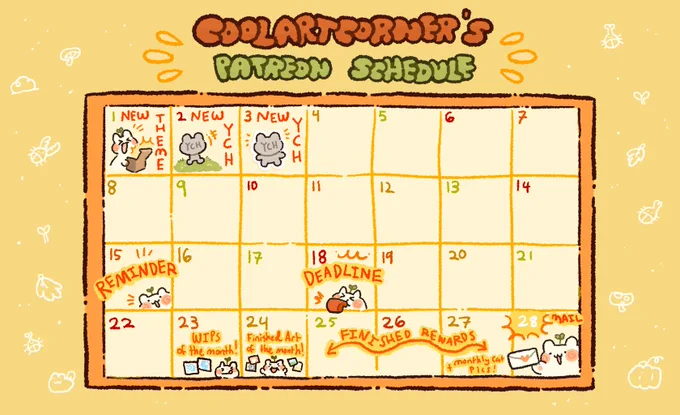 made a little calendar for my pawtreon :3 🪴🌱💛 