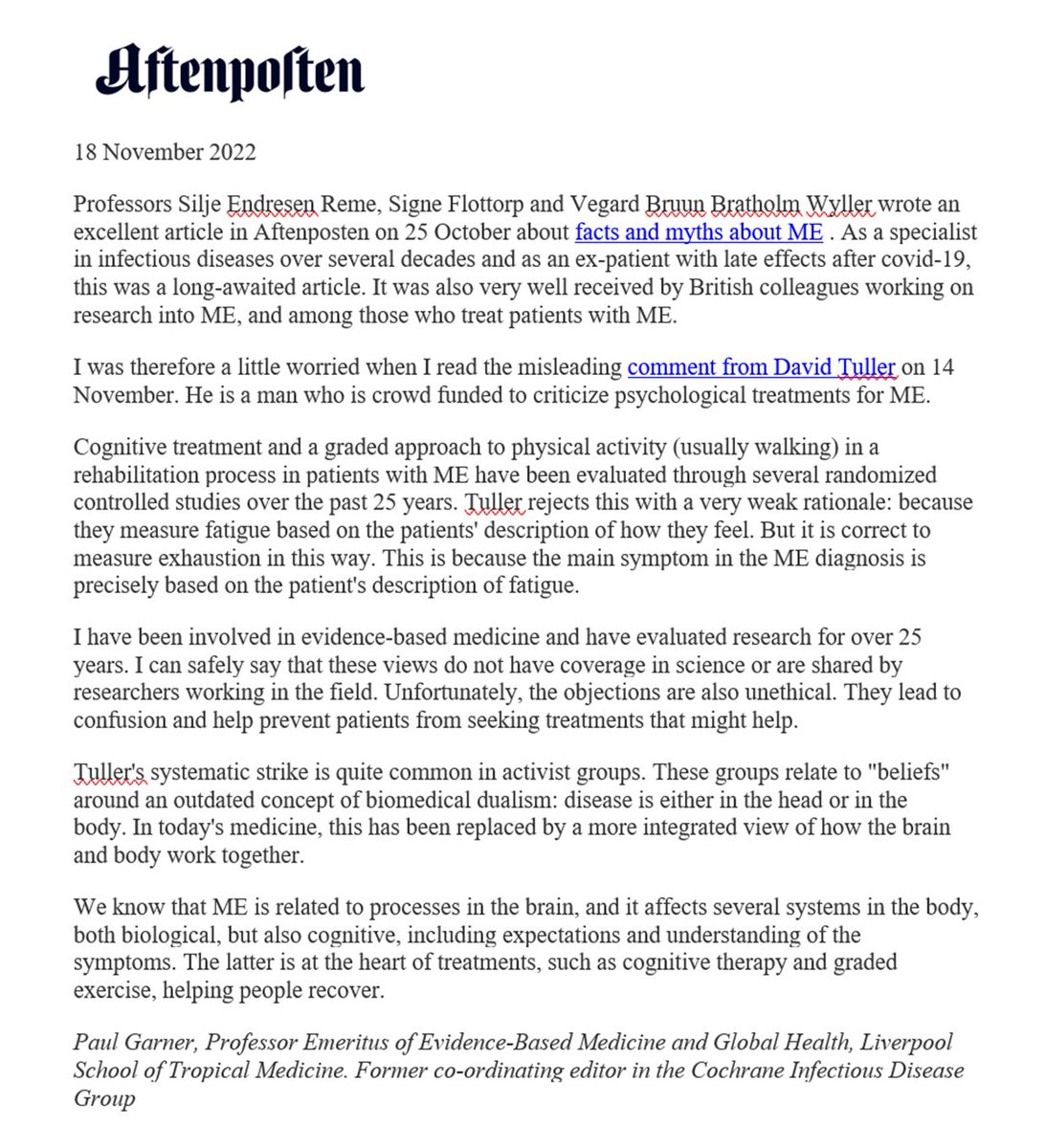 PaulGarnerWoof's tweet photo. Correcting the record. The objections to the trial evidence on CBT and GET are ideological, not based on science or evidence-informed synthesis and unconflicted assessment.#MECFS #LongCovid https://t.co/graYVnxSHJ