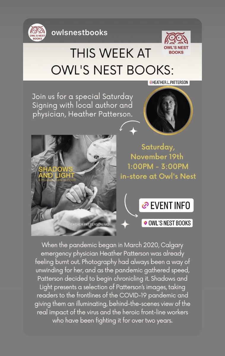 Come say hi today at Owls Nest in Calgary!  Book signing today from 1-3 and copies are in stock for Christmas.