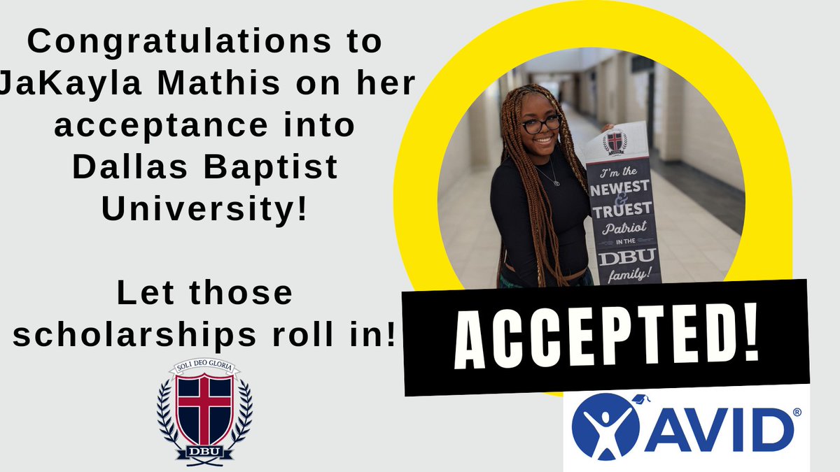 🚨🚨College Acceptance Alert 🚨🚨 Congratulations to JaKayla on her acceptance into Dallas Baptist University! This young lady deserves it! @ConroeHSCISD @ConroeISD @AVID4College @DBUPatriots