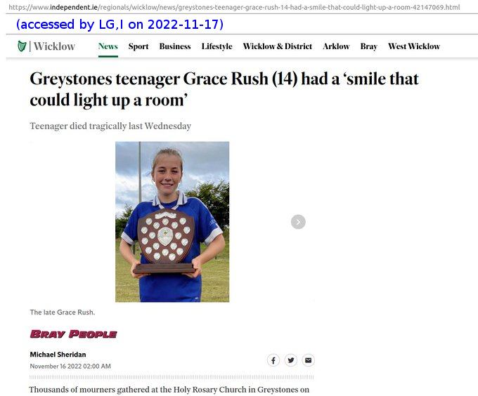 LGcommaI's tweet photo. #Einzelfall:#IsolatedCase
#GraceRush 
#Irland:#Ireland
#PloetzlichUndUnerwartet:#SuddenAndUnexpected 
#UNSOLVED (cause of this death not reported)
#YACS [Young Athlete Collapse Syndrome] https://t.co/fUHp3YO9kM