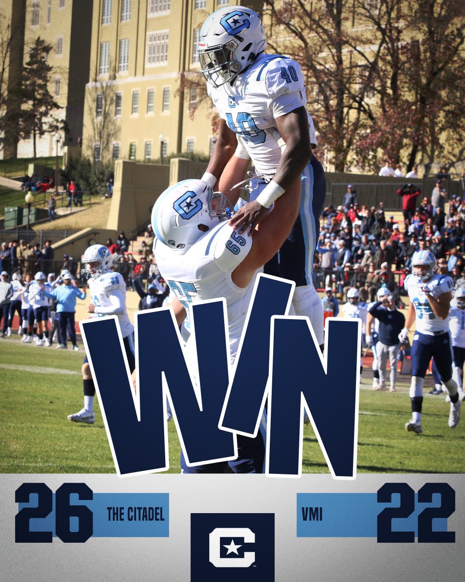 CitadelFootball's tweet photo. BULLDOGS WIN!!!

Shako Secured!

#FireThoseCannons https://t.co/WAZt38DsaA