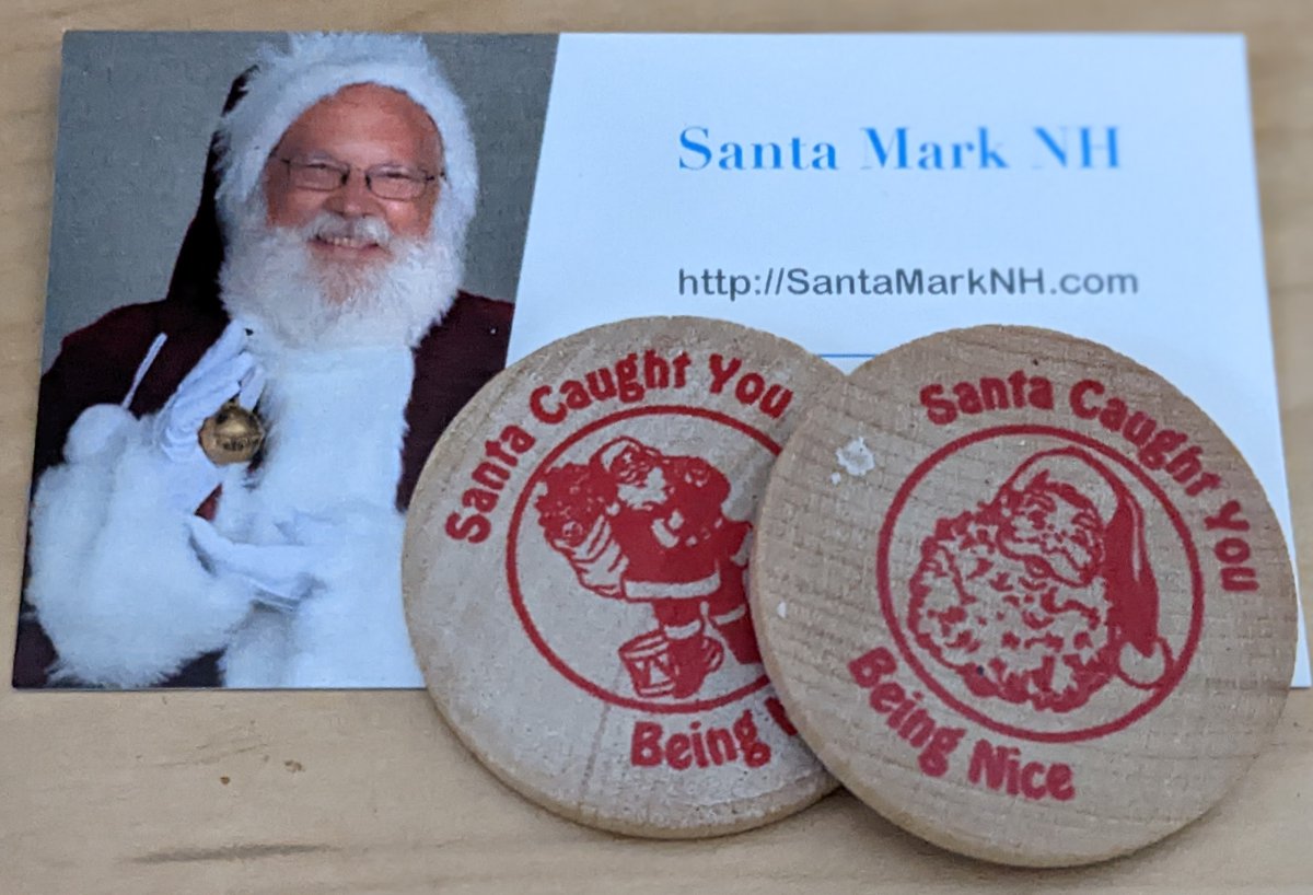 MarcNo's tweet photo. While at a cafe in Concord, #NH  today, a mom spilled her drink and her two young kids helped clean it up.  #Santa happened to see and handed out some wooden nickels. 
#WWSCD https://t.co/8Aq2eOPZFI