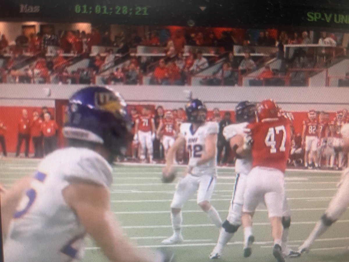 rcolemansp's tweet photo. UNI FOOTBALL leads South Dakota 49-7 at halftime. Panther QB Theo Day 5 touchdown passes in the first 30 minutes. UNI making an FCS PLAYOFF statement ⁦@KWWL⁩ ⁦@rcolemansp⁩ https://t.co/An8vs1MYpg