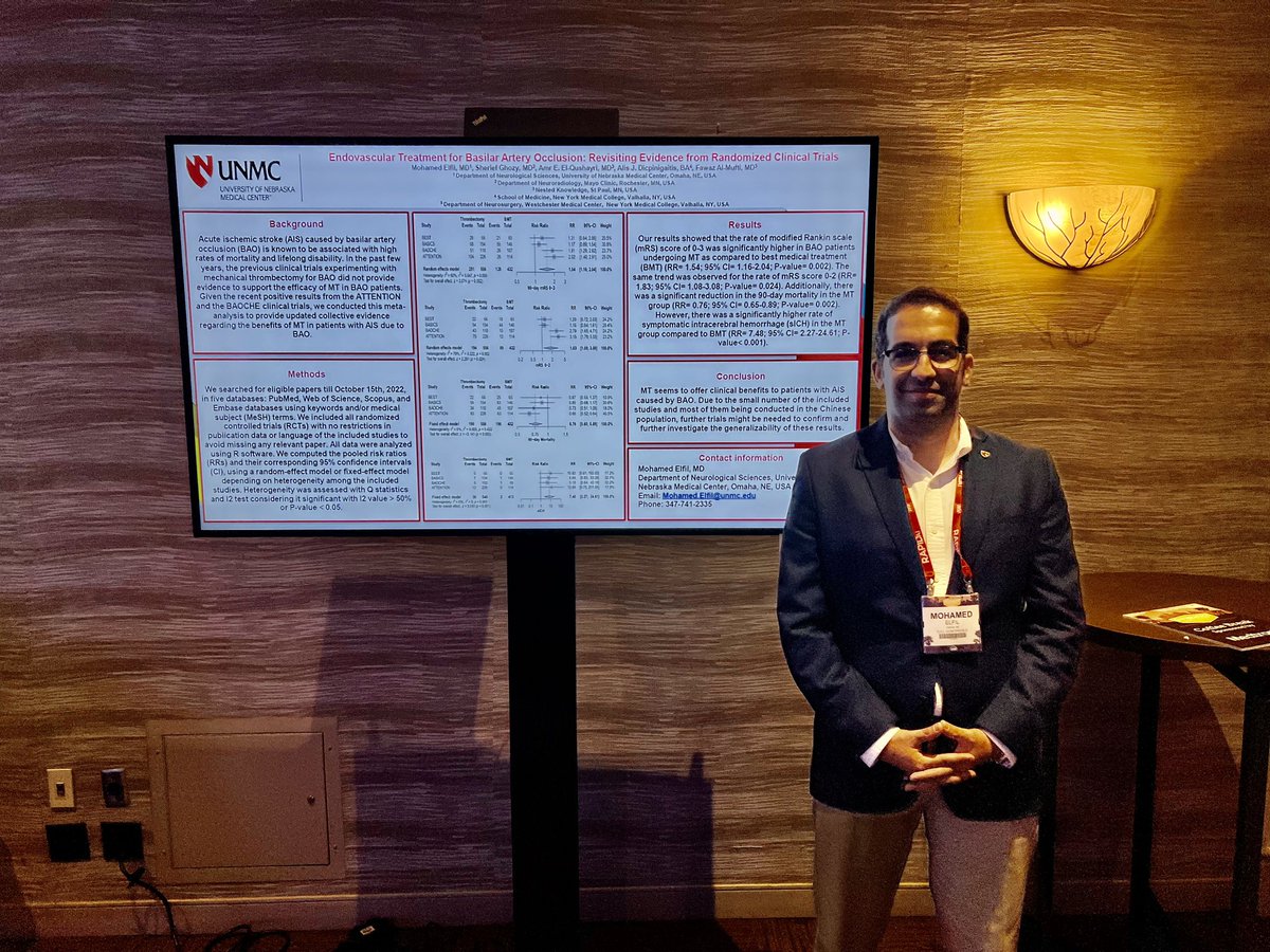 MohamedElfilMD's tweet photo. With the new groundbreaking trials, it was my pleasure to present our work on the evidence from randomized clinical trials of mechanical thrombectomy in patients with basilar artery occlusion.
#SVINAM2022 @svinsociety @SheriefGhozy @almuftifawaz @UNMC_neurology https://t.co/XOtlZmC23L