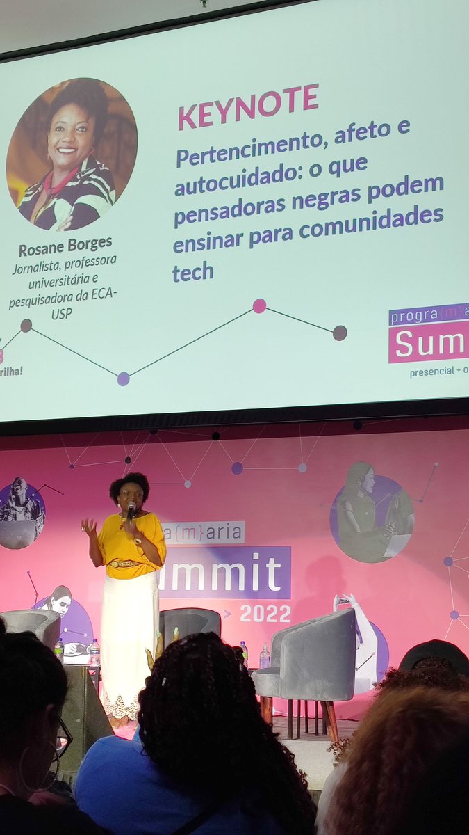 Mariana_dev's tweet image. Obrigada @programaria por esse momento com a maravilhosa Rosane Borges♥️

Keynote
Pertencimento, afeto e autocuidado: o que pensadoras negras podem ensinar para comunidades tech

#ProgramariaSummit2022