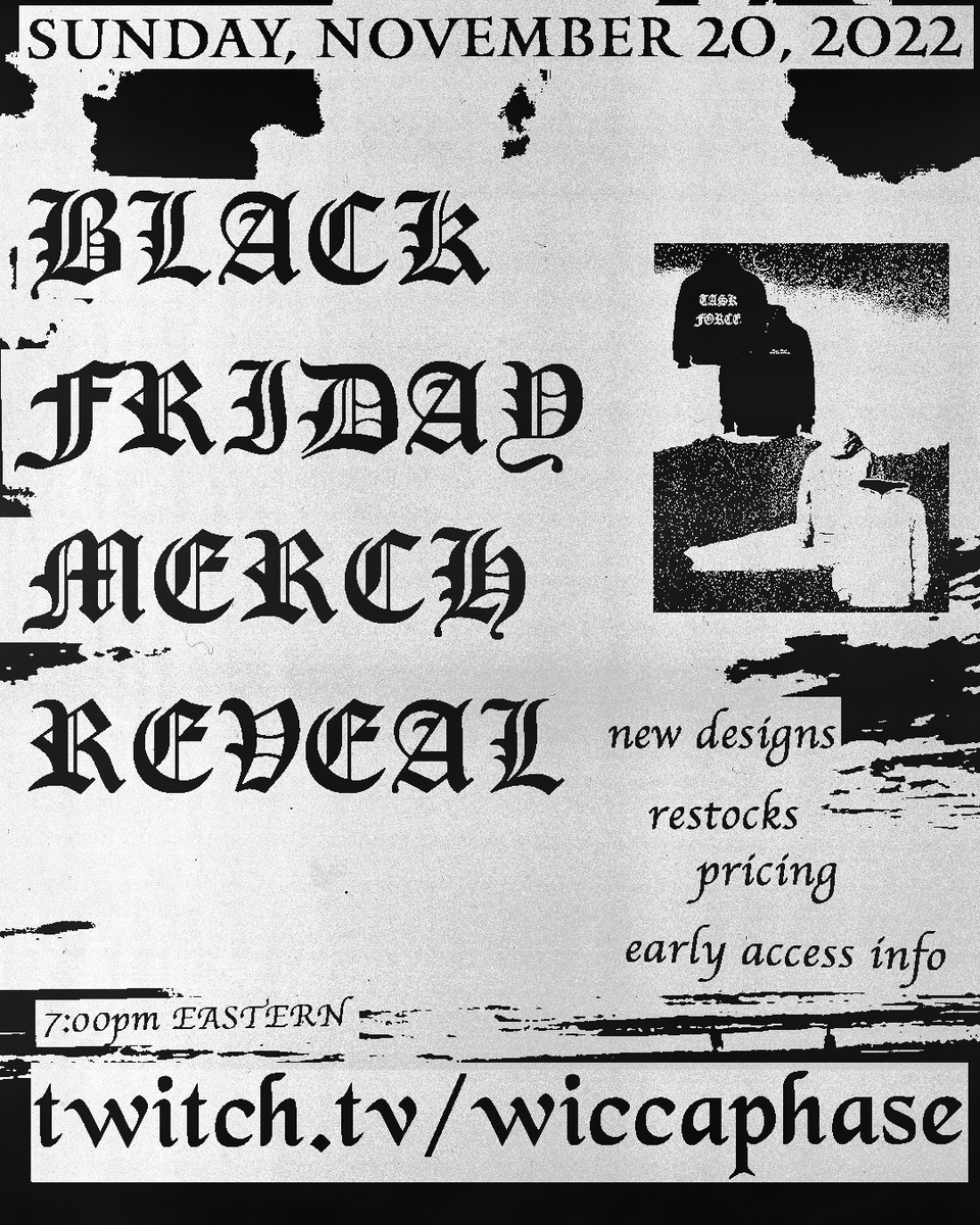 wiccaphase's tweet photo. black friday merch reveal https://t.co/zGvhORnX3x