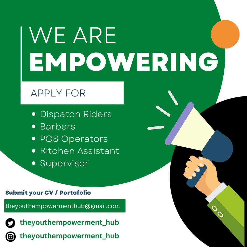 Youthhub123's tweet photo. We are Empowering ‼
Submit  your CV to theyouthempowermenthub@gmail.com
Learn and earn!
A friend can be in dire need of this opportunity.
#alljobs #workdignity #earnyoururgent2k #Empowerment #yehcommunity https://t.co/4mweXQeTKh