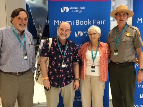 We drew a lively, standing-room-only crowd at the @MiamiBookFair this afternoon, and after answering questions & signing a lot of books, @ClayHenderson5 & Anne McCrary Sullivan and I -- this is how you can tell we're #Florida authors -- stood around talking about manatee sex.