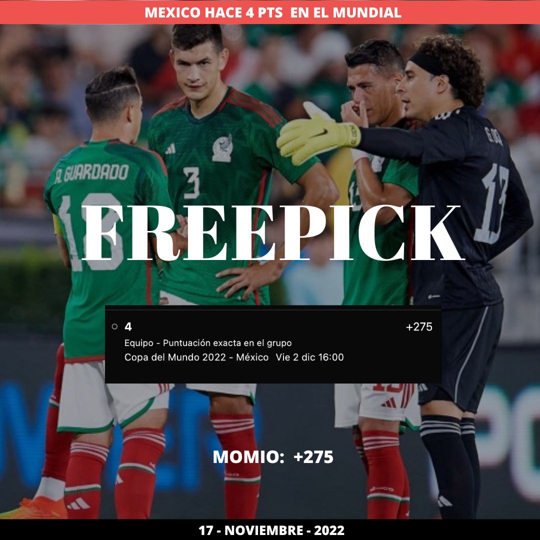 gamster_picks's tweet photo. Futuras del mundial de nuestra selección 🇲🇽💚🤍❤️

Chuky Lozano máximo goleador de México +600💰

México Ovr 3.5 goles +120 💸

México 4pts fase de grupos +275💰

México se queda en octavos +150💸

#QatarWorldCup2022 #mexicanosenqatar @miseleccionmx #MundialQatar2022 #Qatar_2022 https://t.co/WfrcTt9skD