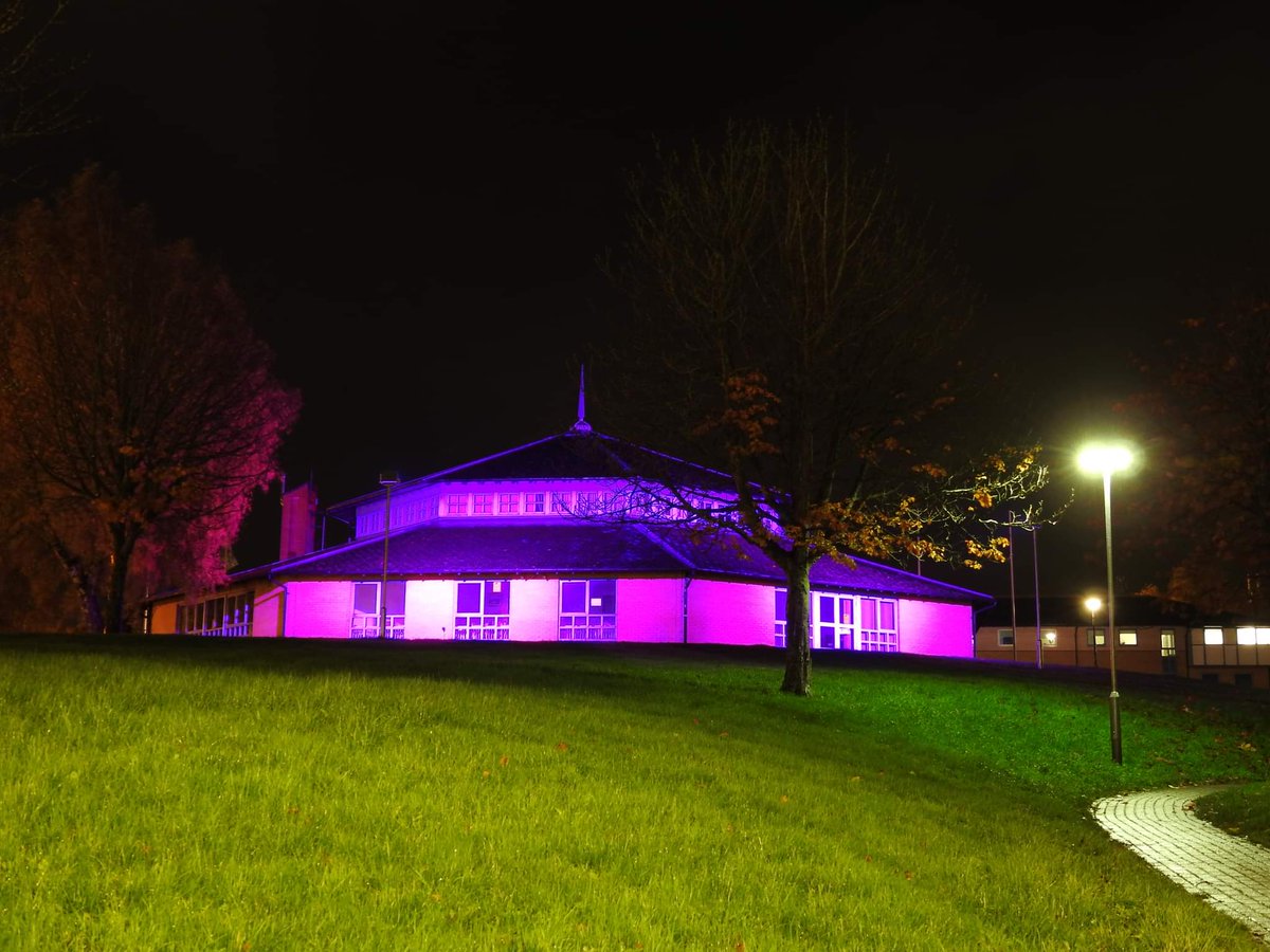 TinaAssenheim's tweet photo. Another Purple Lights for Pancreatic Cancer UK. Wyvern House in Winsford. Photo by Lynzi Blake https://t.co/F3kVOb0a1z