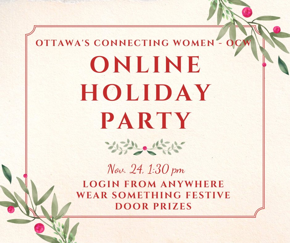 Join us for our annual HO HO HO-liday Online Party on November 24th at 1:30PM.
Let's have some holiday fun while getting to know each other better. There will be games, door prizes and an opportunity to introduce yourself to the group. 
Register: meetup.com/ocwgroup/event…