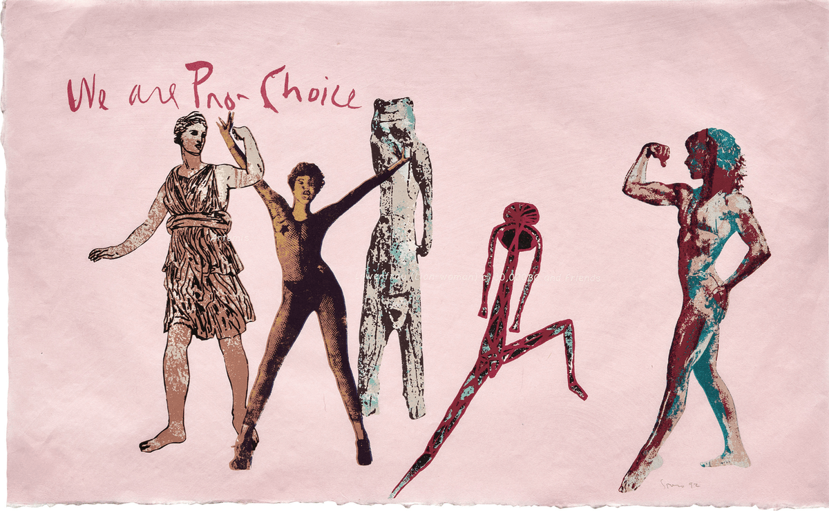 Digging deep into Nancy Spero's work and came across "We are Pro-Choice", a 1992 print she made for a traveling group exhibition, "The Abortion Project." Obsessed.